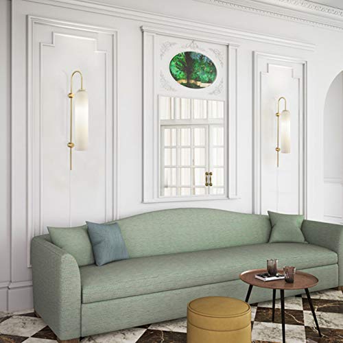 Bokt Plug In Mid Century Modern 1-Light Wall Mounted Light Brushed Gold White Glass Wall Sconce Lighting Plug In Cord Minimalist Anti Brass Bathroom Vanity Wall Light Lamp (White) #TOP5