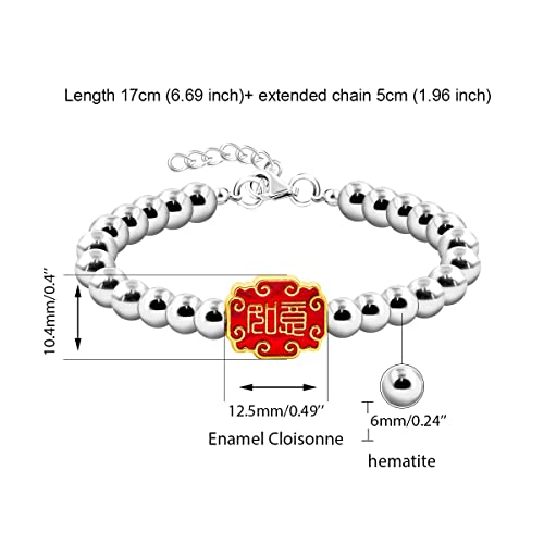 Image of Uloveido Ancient Chinese Symbol Blessings Ruyi Bracelet Auspicious Good Luck Gifts Adjustable Hematite Bracelets for Daughter Son