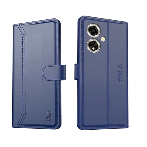 Image of AIBEX Compatible for Oppo A59 5G Flip Cover Leather Finish | Inside TPU with Card Pockets | Wallet Stand | Complete Protection Flip Case - Blue