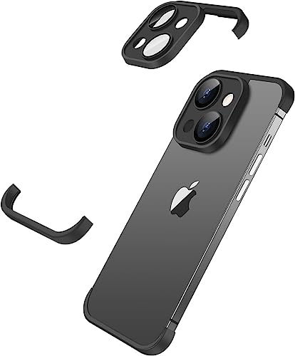 MIMGOAL Frameless Case for iPhone 15 Case with Camera Protector, Soft Silicone Shockproof Phone Borderless Cover, Ultra-Thin Lightweight Bumper Frameless Slim Cover Black