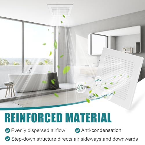 Cubierta para extractor de baño con resorte, cubierta cuadrada de 12" x 12" (2 piezas), cubierta blanca de plástico ABS para extractores de techo o pared, difusor de aire miniatura 4