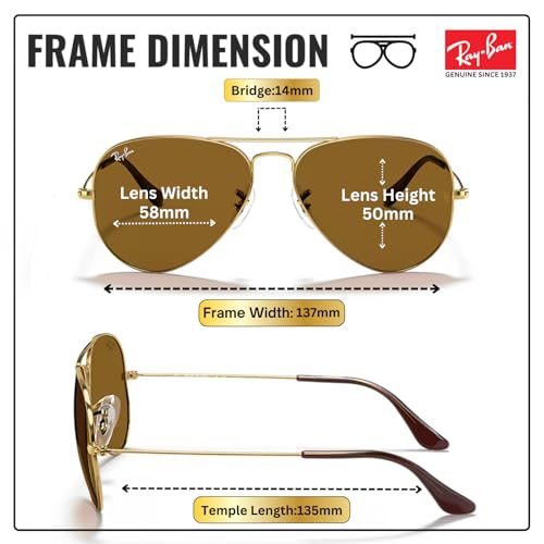 Image of Ray-Ban RB3025 AVIATOR CLASSIC Pilot Shaped Sunglasses for Men & Women with Official RAYBAN Eyewear Kit