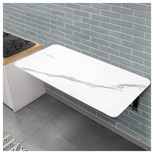 ABOUT SPACE Wall Mounted Table (48 x 24 in) - Small Space Foldable Utility Table, Multi-Functional for Study, Office, Laptop, Kitchen - Marble Style Finish Wall Brackets (L 4 x W 2 ft), White Marble
