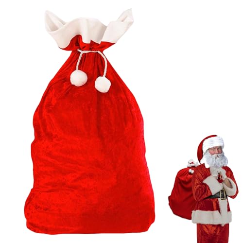KFSCIP 1 Pcs 1 Extra Large Velvet christmas sack for Storing santa sack Holiday Presents Stocking Stuffers. Traditional Red and White (60 * 95 cm)