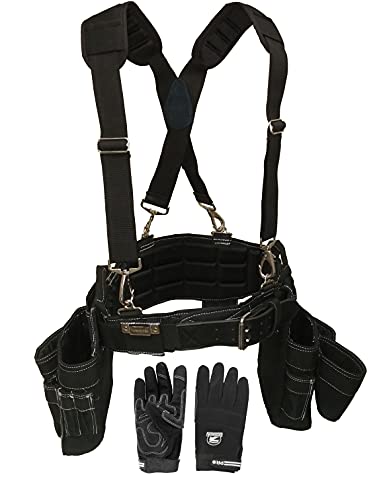 Flash Deals - 60% OFF Gatorback Professional Carpenter's Tool Belt Deluxe Package (Tool Belt, Gloves, Suspenders, Drill Holster). Extreme Comfort and Durability (Medium 31" - 35" Waist)