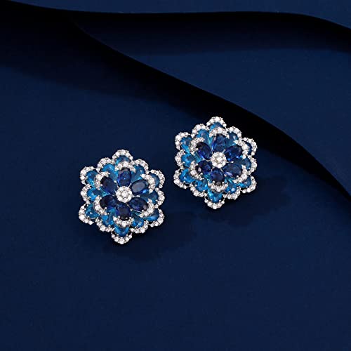 Cubic Zirconia Stud Earrings for Women, Large Sparkly Flower Earrings, CZ Crystal Rhinestone Cluster Earrings2
