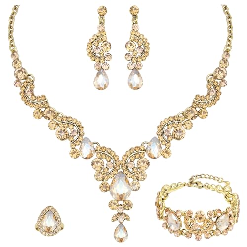 chaoyite Retro Jewelry Sets Women Vintage Necklace Earrings Bracelet Ring