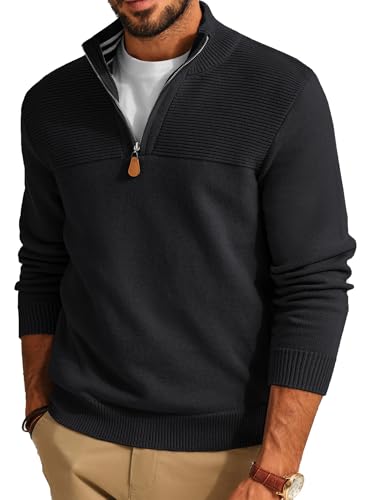 PJ PAUL JONES Men's Quarter Zip Sweater Slim Fit Casual Pullover Sweater Mock Neck Polo Sweaters