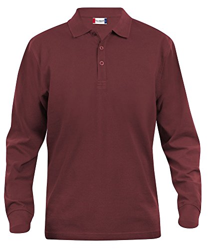 Clique Clothing Polo à manches longues en coton, pour homme, coupe classique, poids moyen, 11 couleurs, XS-5XL - rouge - Medium