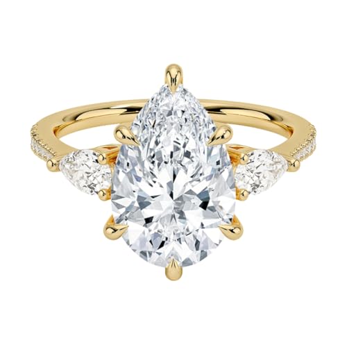 5 CT Pear Cut Lab Grown Diamond Three Stone Accented Engagement Ring