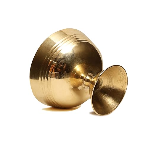 Image of Pure Source India Set of 2 Brass Akhand Jyoti Diya - 3.75 Inch Size - Traditional Oil Lamps for Pooja and Decor
