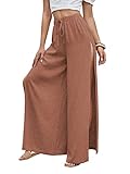 SweatyRocks Women's High Waist Drawstring Split Thigh Wide Leg Palazzo Pants Redwood S
