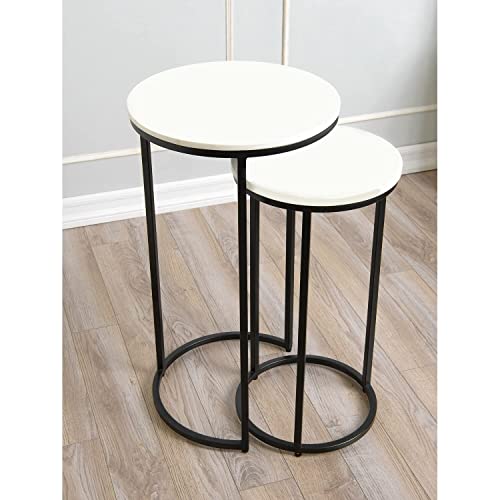 Image of Modern Nesting Side Tables with White Marble Top & Black Metal Frame Stylish & Space-Saving Accent Tables for Living Room Bedroom or Office Set of 2 (Black & White)