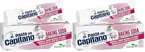 Pasta del Capitano, Dentifricio Baking Soda Bio, Ravviva il Bianco Naturale dei Denti e Neutralizza gli Acidi della Placca Batterica, 100% Made in Italy, Tubetto da 75 ml (Confezione da 2)