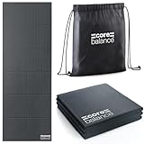 Core Balance Foldable Travel Yoga Mat, Non Slip PVC Foam with Textured Grip, 5mm Thick for Balance & Comfort, Lightweight, Compact & Portable, Exercise Mat with Drawstring Bag, 173cm × 61cm (Black)