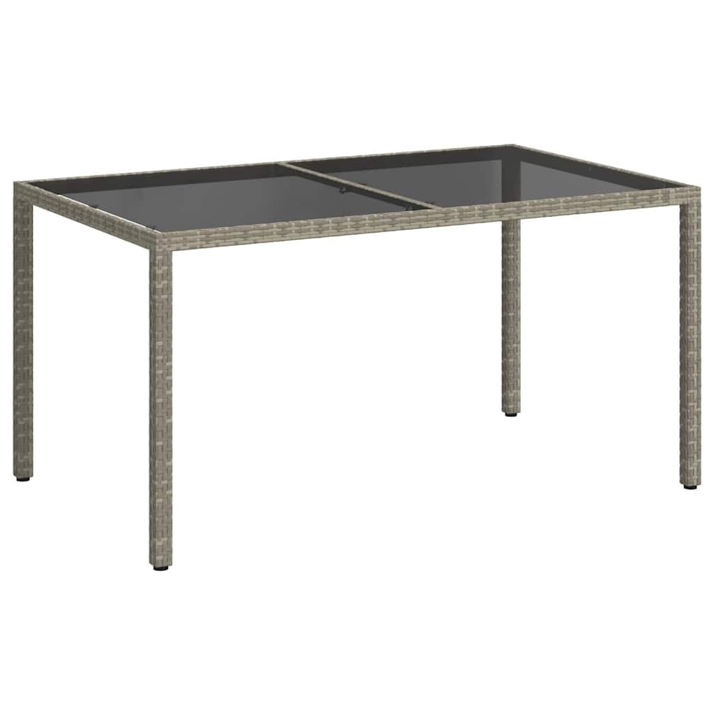 vidaXL Rectangular Garden Table in Tempered Glass and Poly Rattan - Grey Outdoor Patio Furniture
