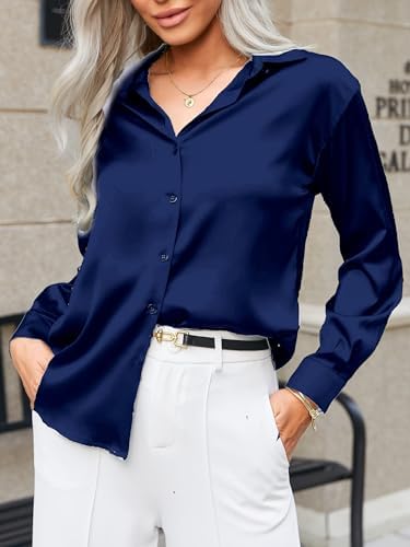 Zeagoo Camicie da Donna Quadri Maniche Lunghe Scollo a V Top a Elegante Tunica Camicetta Casual Classica Bottoni Shirt Blu M