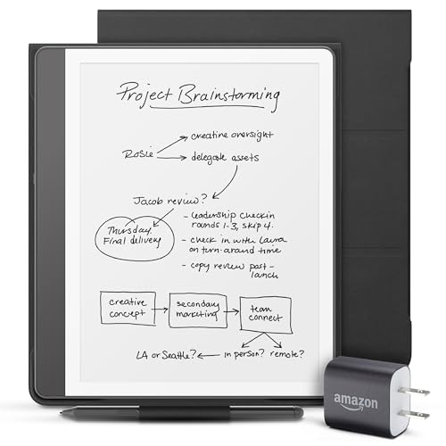 New Amazon Kindle Scribe Essentials Bundle including New Kindle Scribe (16GB) - Tungsten, Premium Pen, Premium Leather Folio-Black, and Power Adapter