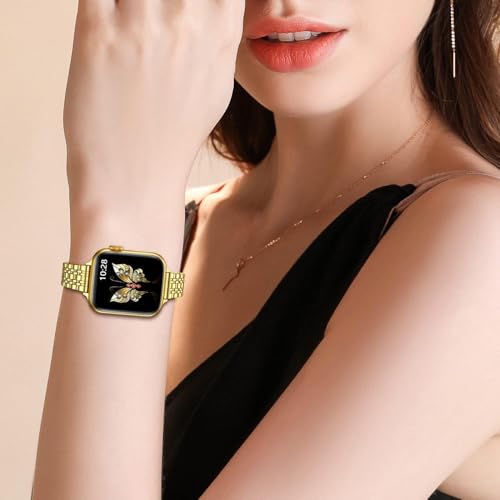 Image of Slim Metal Band Compatible with Apple Watch Straps 49mm 46mm 45mm 44mm 42mm, Stainless Steel Chain Strap for Women iWatch Strap Series 10 9 8 7 6 5 4 SE Ultra 2 1 [WATCH NOT INCLUDED]