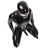FASZFSAF Herren glänzende Lackleder Katze Anzug Ganzkörper Männer Sexy Latex Enge Reißverschluss Overall Gummikleidung Cosplay Schwarz,Schwarz,XL