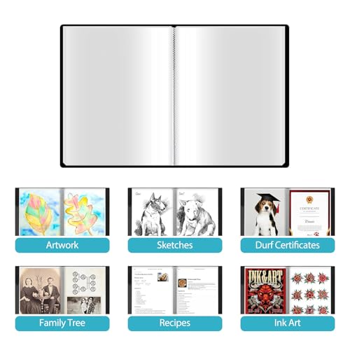 2 Stück A3 Päsentationsdisplay Buch mit 30 Klarsichthüllen für 60 Blatt, Sichtbuch in A3 Format für Kunstwerke, Notenmappe, Diamond Painting Mappe, Urkunden, Portfolio - PP - Schwarz