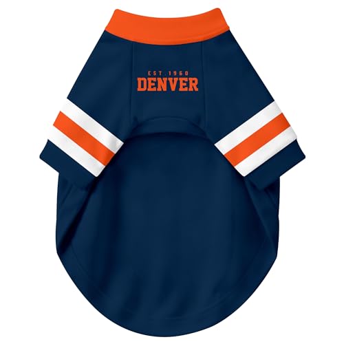 Image of Denver Dog Clothes Jersey Style Personalized Pet T Shirt with Custom Name Number for Small Medium Large Dogs