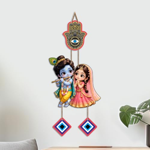 Image of Artvibes Radha Krishna Couple Evil Eye Wall Hanging for Home Entrance Door Decor | Nazar Battu Protection Hanging for Living Room Bedroom Temple | Vastu Positive Energy Decorative Gift (WH 8577N)