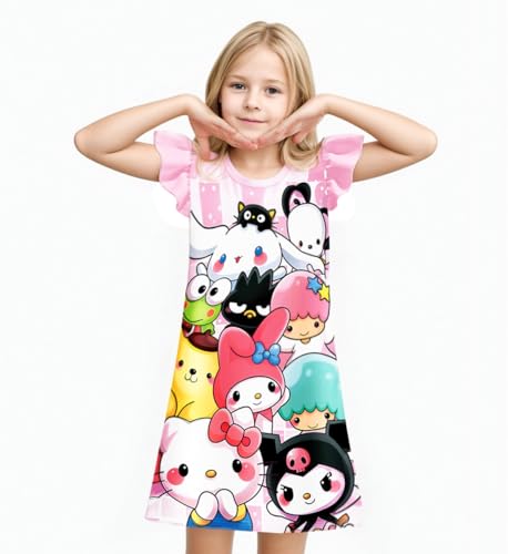 Little Girls Princess Gown Dress Cartoon Printed Casual Wear Birthday for 5-12Y Kid2