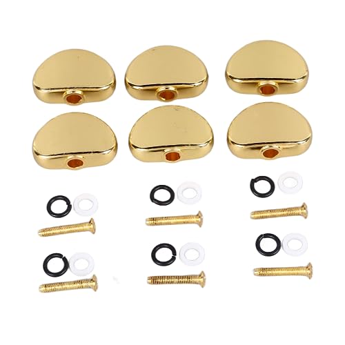 6Pcs Metal Guitar Tuning Peg Handle with Key Button for Folk Electric Guitar Replacement Black (Gold)