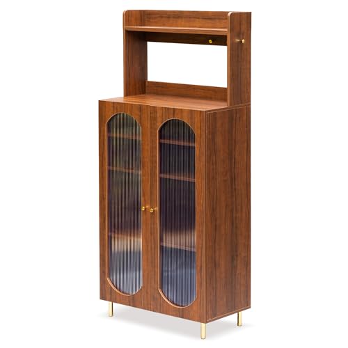 Image of Rocco Stellar Bookshelf with Upper Shelf, Auto LED Lights & Acrylic Doors | Engineered Wood Bookcase | Adjustable Shelves, Scratch-Resistant | Living Room, Library & Office (Teak Brown, Tall Size)