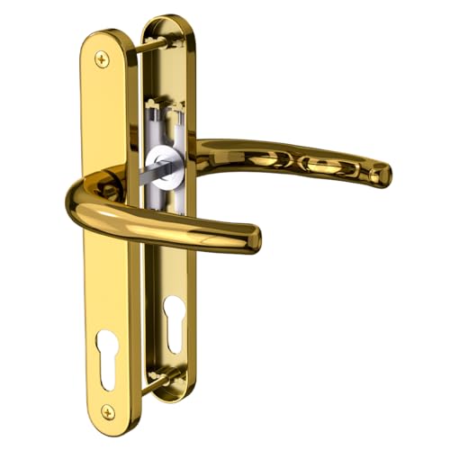 Bwintech 1 Set Pvd Gold UPVC Door Handle Set Stainless Steels 304, 92mm Backset, 210mm Screw Hole Distance, 243mm Plate Length Front Door Handles for UPVC Door