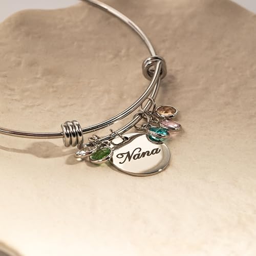Custom Grandma Birthstone Bangle Bracelet, Personalized Children’s Birthstone Gift for Mom, Handmade Jewelry for Her, Birthday Gift for Women, Meaningful Present for Grandma – ABR-LC-MBS4