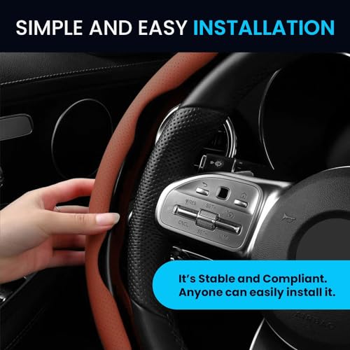 Image of KINGSWAY Premium PU Leatherette Tan Steering Wheel Grip Cover for All Cars - Universal Size Safe, Non-Slip and Stylish Car Interior Decoration Accessories, Set of 2 Pieces