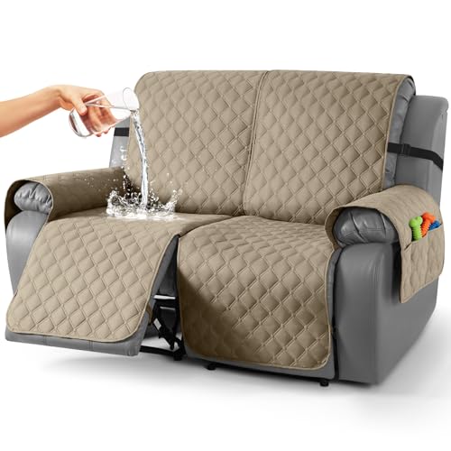 Image of TAOCOCO 100% Waterproof Recliner Covers, Recliner Sofa Covers with Leg Straps, Reversible Recliner Couch Cover for Reclining Chair, Washable Couch Protector for Pets Kids(2 Seater, Khaki)