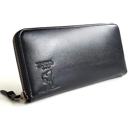 [ピーナッツ] スヌーピー 財布 大人 長財布 姫路レザー ラウンドファスナー 大容量 本革 [90940] (Black)