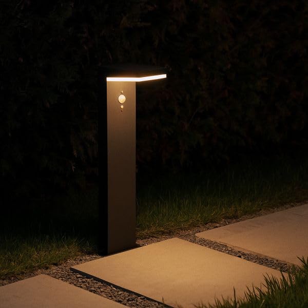 Arum LIGHTING - Borne Solaire Extérieure JACKSON 600 Lm (Eq. 60W), Détecteur de Mouvement, 3 Modes d'Éclairage, Fonte d'Aluminium Noir, Blanc Chaud,...