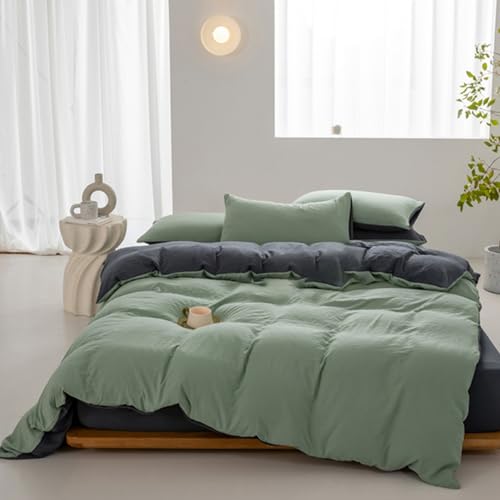 LSZHBSL Parure de lit - Set de Housse de Couette 180 x 220 cm avec Drap et taie d'oreiller Coton Vert foncé Tissage serré Doux, Respirant, Lavable Parure de Lit Linge de lit Avez Fermeture Éclair