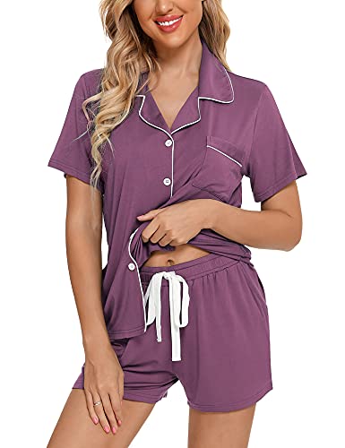 Image of Anjue Womens Pajamas Set Short Sleeve Button Down Soft Pj Sets S-XXL | V neck,Pyjamas,Modal,Wedding,Pijamas de mujer,Bridal party,Viscose,Knit,Cute,Lounge,Lightweight,Nursing,Holidays