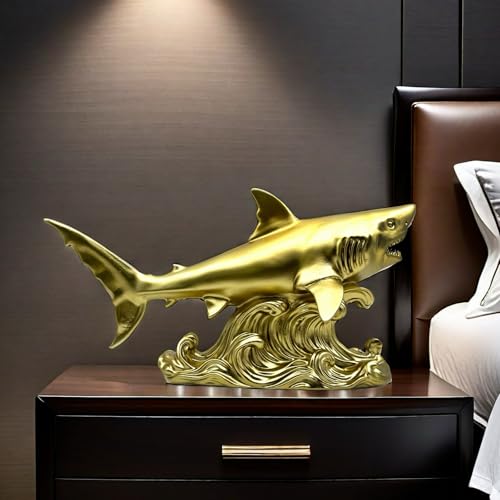 XINDAM Shark Figurine Gold Statue Decorative Home & Office Resin Figurines Home Office Display Craft Living Room Decor Ornaments for Tabletop - Thumbnail 6