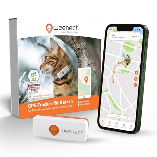 Weenect XS für Katzen - NEU Mini GPS-Tracker für Katzen | GPS-Tracking in Echtzeit | Ohne Distanzlimit | Kleinstes Modell auf dem Markt | Halsband...