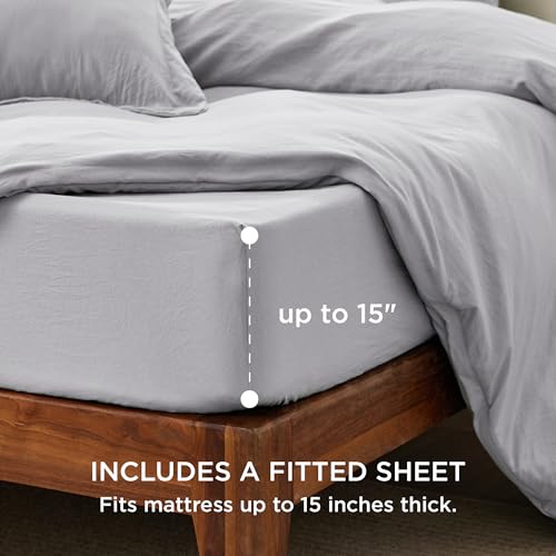 Image of Bedsure Duvet Cover King Size with Fitted Sheet - 4 Pieces Prewashed Cotton-Like Polyester Extra Soft Bedding Set, Includes 1 Duvet Cover 104x90 Inches, 2 Pillow Shams, 1 Fitted Sheet, Light Grey