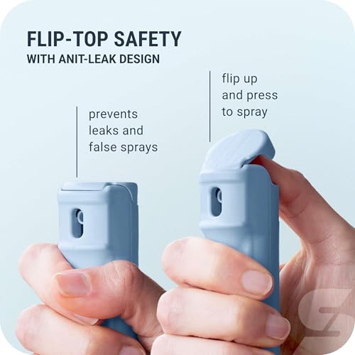 Image of SABRE Pepper Spray with Fast Flip Top Safety & Snap‑Clip Keychain for Self Defense - Maximum Police Strength OC with UV Marking Dye, Finger Grip, 10‑Sec. Spray, 14-ft Range, Made in USA, 0.54 fl oz