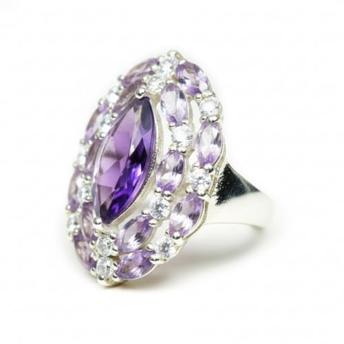 Argent Marquise Violet Amethyst : bague mixte en argent véritable - 2