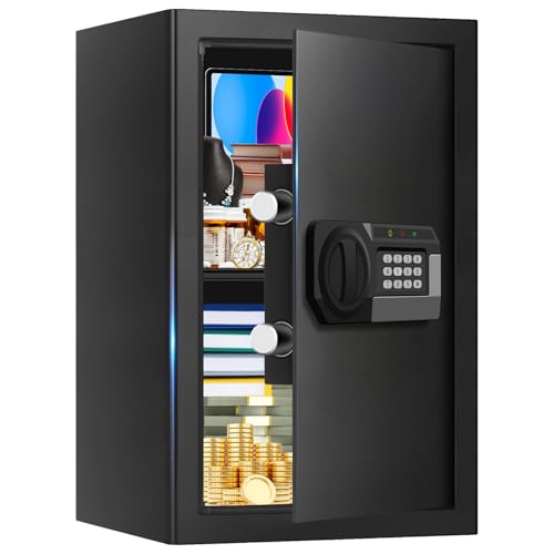 3.4 Cub Large Safes for Home Use Fire and Water Proof, Anti-Theft Digital Security Safe Box with Electronic Keypad and Key, Fire Proof Safe for Home Documents Firearm Medicine Money Valuables