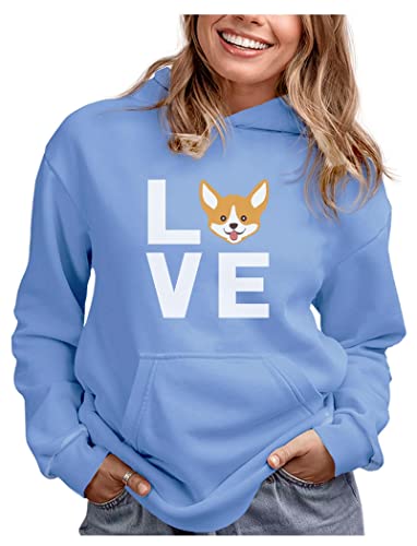 Tstars Love Dog Hoodie Sweatshirts for Women Corgi Dogs Animal Lovers Womens Hoodie X-Large California Blue