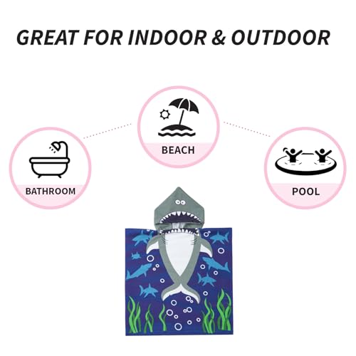 Image of NovForth Kids Beach Towel for Boys Girls, Hooded Bath Towel Wrap, Toddler Pool Towel with Hood
