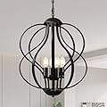 blusun Black Chandelier for Dining Room Light Fixture, 4-Light Modern Farmhouse Chandelier, 17" Large Ceiling Hanging Industrial Pendant Light for Kitchen Island Living Room Foyer Entryway Stair