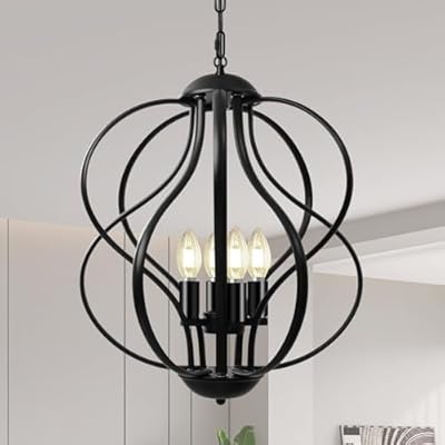 blusun Black Chandelier for Dining Room Light Fixture, 4-Light Modern Farmhouse Chandelier, 17" Large Ceiling Hanging Industrial Pendant Light for Kitchen Island Living Room Foyer Entryway Stair
