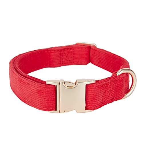 YUDOTE Ultraweiches Hundehalsband natürliche Baumwolle Cord für Kleine Hunde mit empfindlicher Haut,Rot