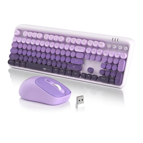 MageGee V920 ワイヤレスキーボード マウスセット ? 静音キー・人間工学設計・2.4GHz接続・DPI調整マウス・おしゃれデスクアクセサリー (US英語配列, パープル/フルサイズ)